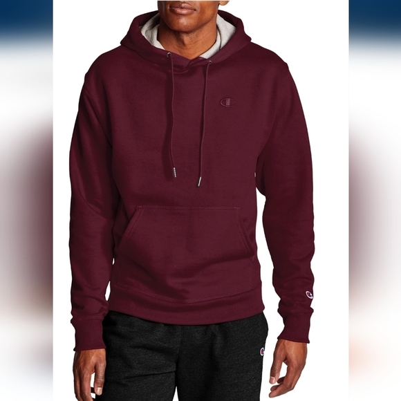 Champion Mens Powerblend Burgundy Fleece C Logo Pullover Hooded Sweatshirt 2XL - Picture 1 of 11